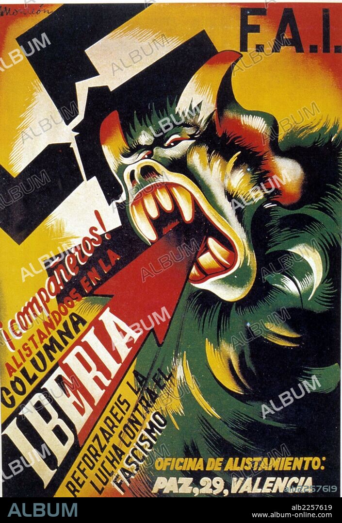 GUERRA CIVIL ESPAÑOLA 1936 - 1939. " CARTEL PROPAGANDISTICO DE LA F. A. I ".