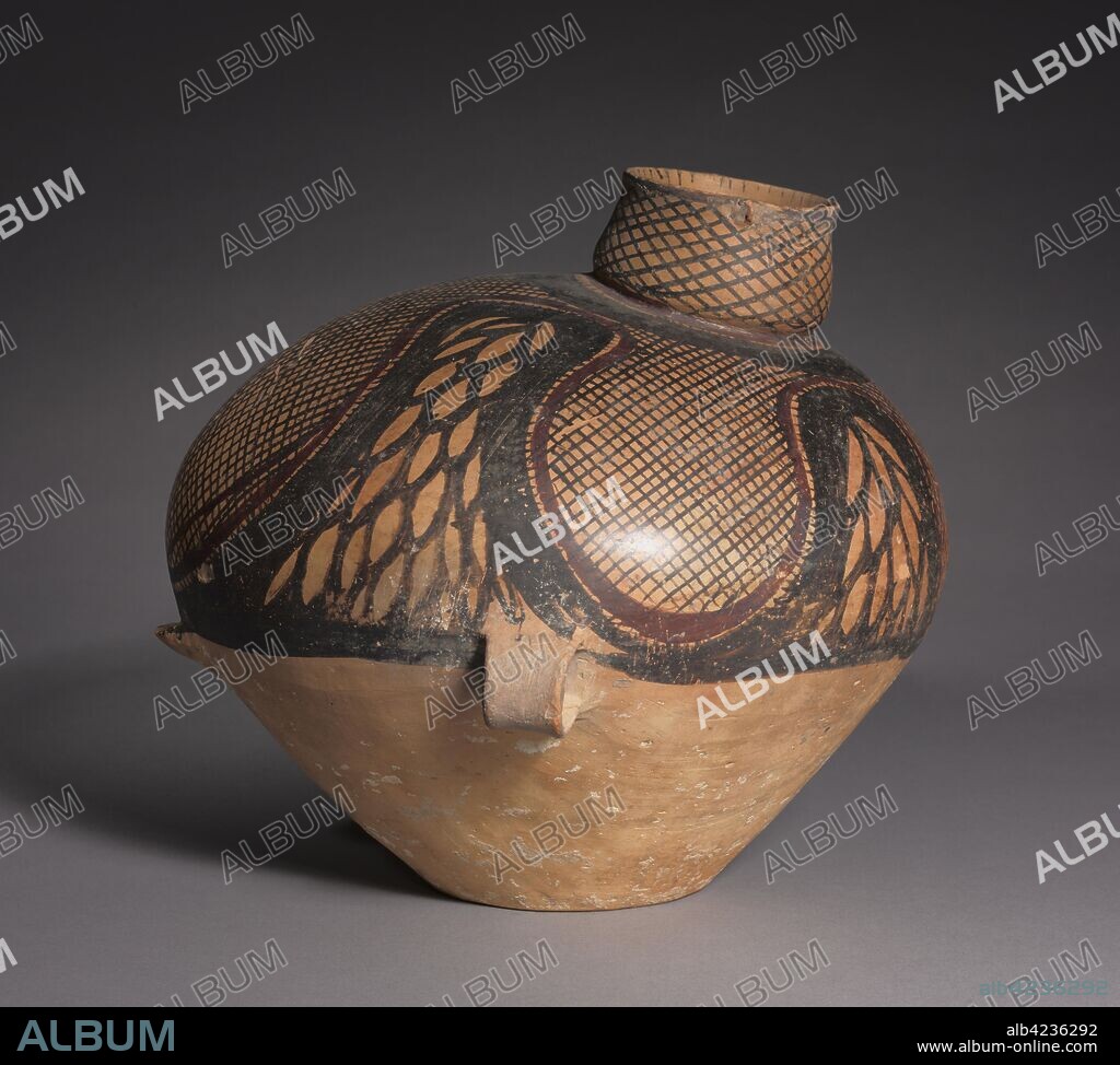 Bird-shaped Urn, 2650-2350 BC. Northwest China, Neolithic period, Majiayao culture, Banshan phase (2650-2350 BC). Earthenware with slip-painted decoration; overall: 26.7 x 31.1 x 27.9 cm (10 1/2 x 12 1/4 x 11 in.).
