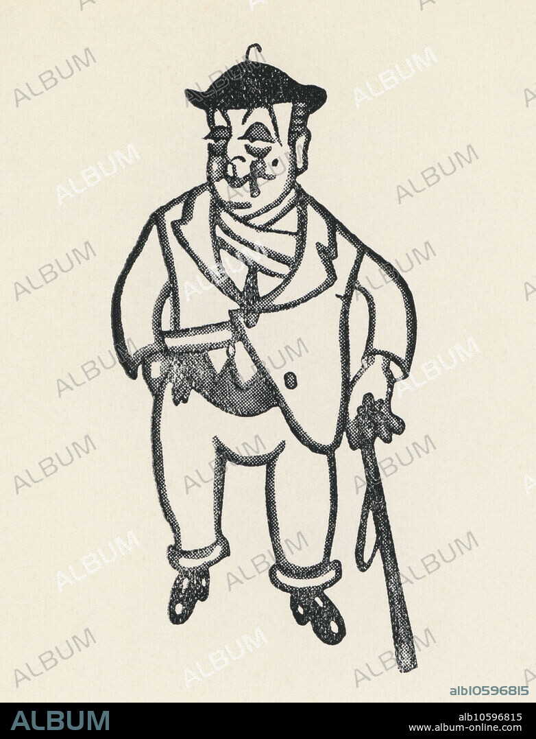 JAUME PASSARELL RIBÓ. Manuel Martínez Hugué (1872-1945), conocido como Manolo Hugué, pintor, escultor y político catalán. Caricatura de Jaume Passarell. Año 1930.