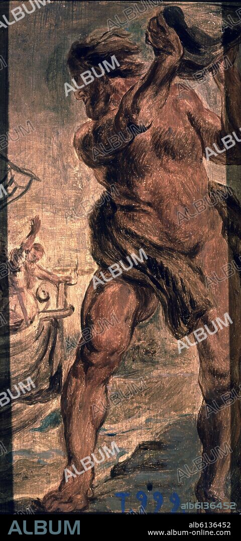 RUBENS COPIAS. EL GIGANTE POLIFEMO - SIGLO XVII - OLEO/TABLA - 27x15 cm - NP 2038 - BARROCO FLAMENCO.