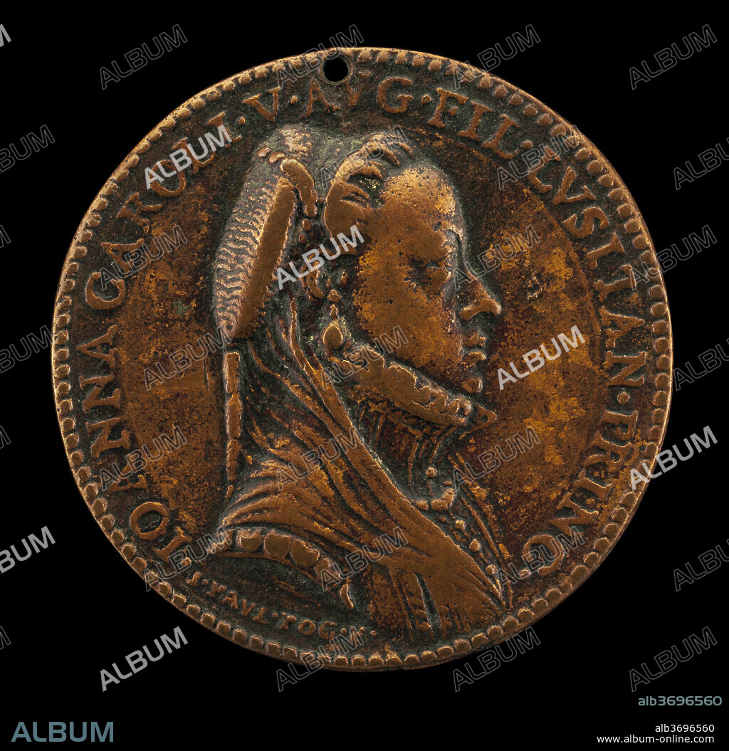 GIANPAOLO POGGINI. Dona Juana of Portugal [obverse]. Dated: 1564. Dimensions: overall (diameter): 3.87 cm (1 1/2 in.)  gross weight: 23.67 gr (0.052 lb.)  axis: 12:00. Medium: bronze.