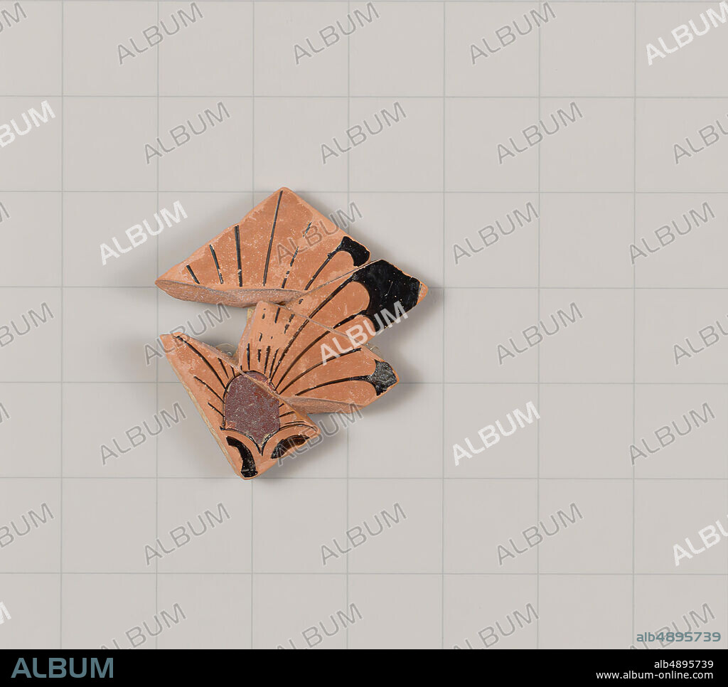 Attributed to Psiax, Terracotta fragment of a kylix: eye-cup (drinking cup), Greek, Attic, Archaic, Date 520510 B.C., Greek, Attic, Terracotta; red-figure or bilingual, Vases.