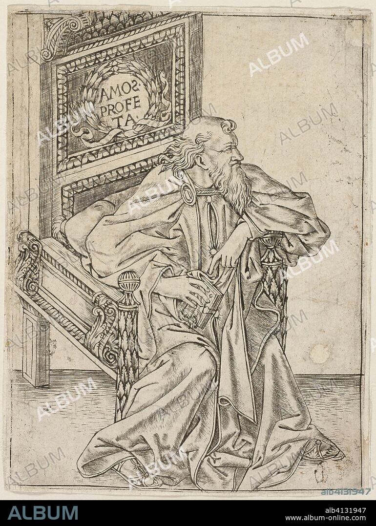 The Prophet Amos. Attributed to Baccio Baldini; Italian, c. 1436-1487. Date: 1465-1475. Dimensions: 141 x 106 mm (plate); 142 x 108 mm (sheet). Engraving in gray-black on paper. Origin: Italy.