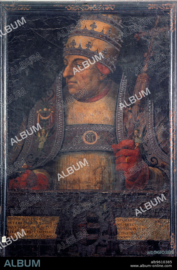 Alejandro Borgia, Alejandro VI (1431-1503). Pope  (1492-1503). Oil painting on guadamacil.