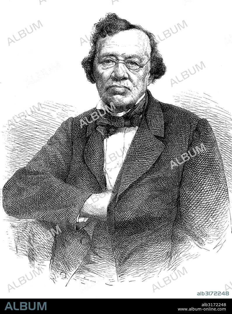 Karl theodor von kuestner, 1784-1864, was a royal bavarian privy councillor and court theatre artistic director., woodcut from 1864.