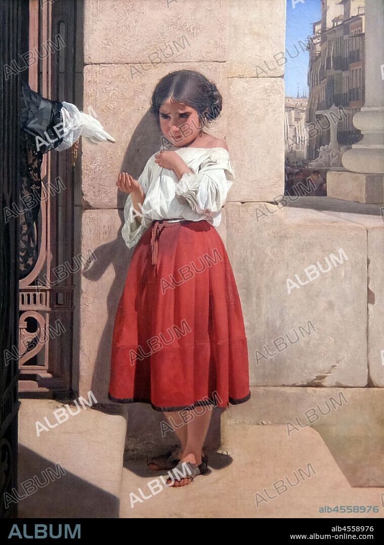 Painting titled 'Spanish Beggar-Girl' by Evgraf Semenovich Sorokin. Evgraf Semenovich Sorokin (1812-1892) a Russian artist and teacher.