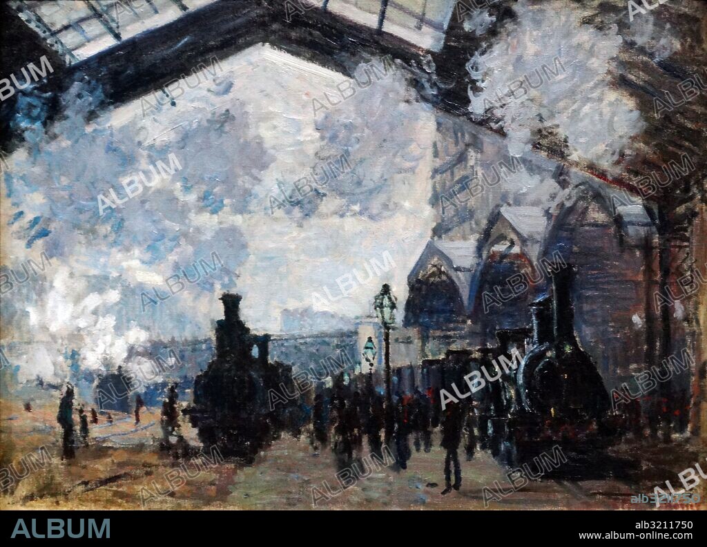 Painting titled 'Gare Saint Lazare' by Claude Monet (1840-1926) French Impressionist painter. Dated 19th Century.