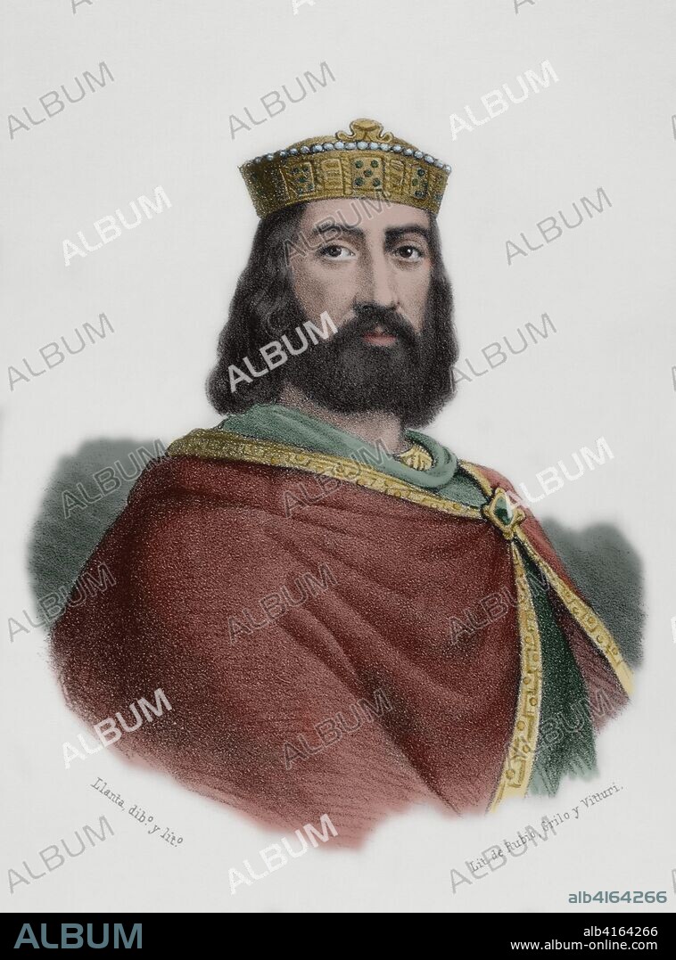 Ramón Berenguer IV de Barcelona, el Santo (1113/1114-1162). Conde de Barcelona, Gerona, Osona y Cerdeña y "princeps" de Aragón. Dibujo por Llanta. Litografía. Coloreada. Crónica General de España, Historia Ilustrada y Descriptiva de sus Provincias. Cataluña, 1866.