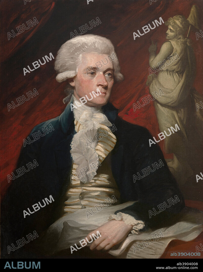 MATHER BROWN. Thomas Jefferson. Date/Period: 1786. Painting. Oil on canvas. Height: 914 mm (35.98 in); Width: 711 mm (27.99 in).