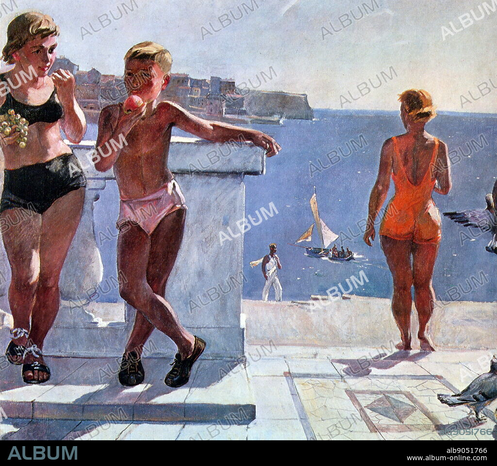 In Sebastopol' by Aleksandr Deyneka, USSR 1956 . By Alexander Deyneka, (18991969), Soviet Russian socialist realist painter, graphic artist, sculptor.