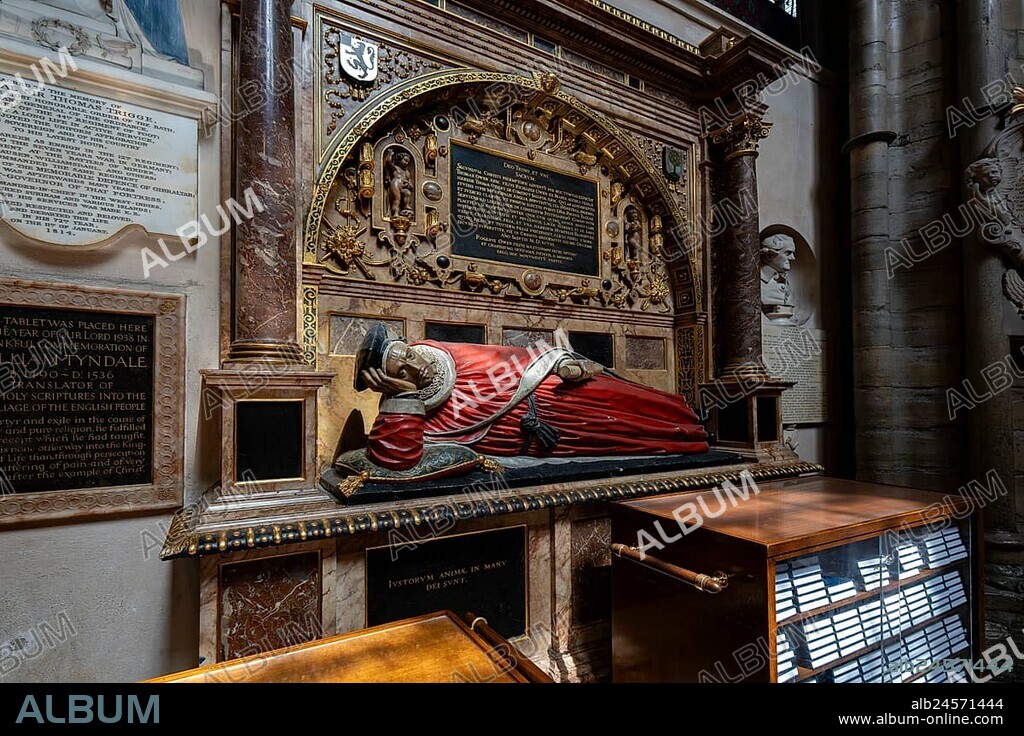 London, United Kingdom - 19 May 2025: Monument to William Thynne with original polychromy in Westminster Abbey