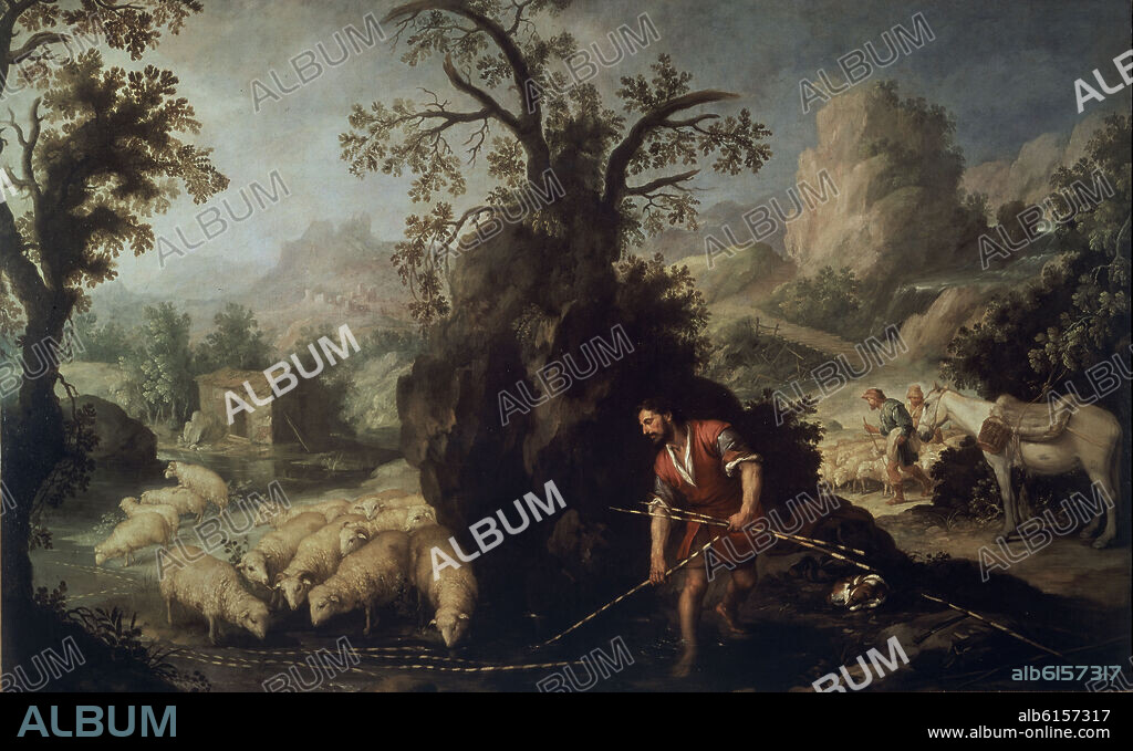 BARTOLOMÉ ESTEBAN MURILLO. JACOB PONE VARAS AL GANADO DE LABAN - SIGLO XVII - BARROCO ESPAÑOL.