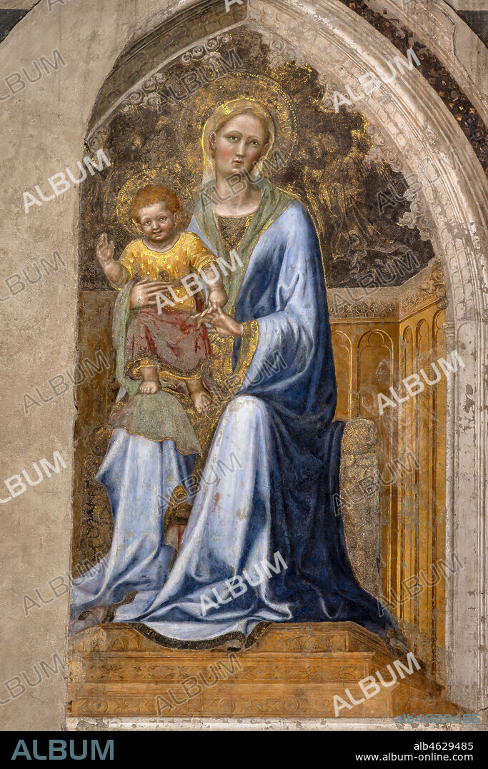 Orvieto, Basilica Cathedral of Santa Maria Assunta (or Duomo), the interior: " Enthroned Madonna with Child and angels", By Gentile da Fabriano, 1425, fresco.