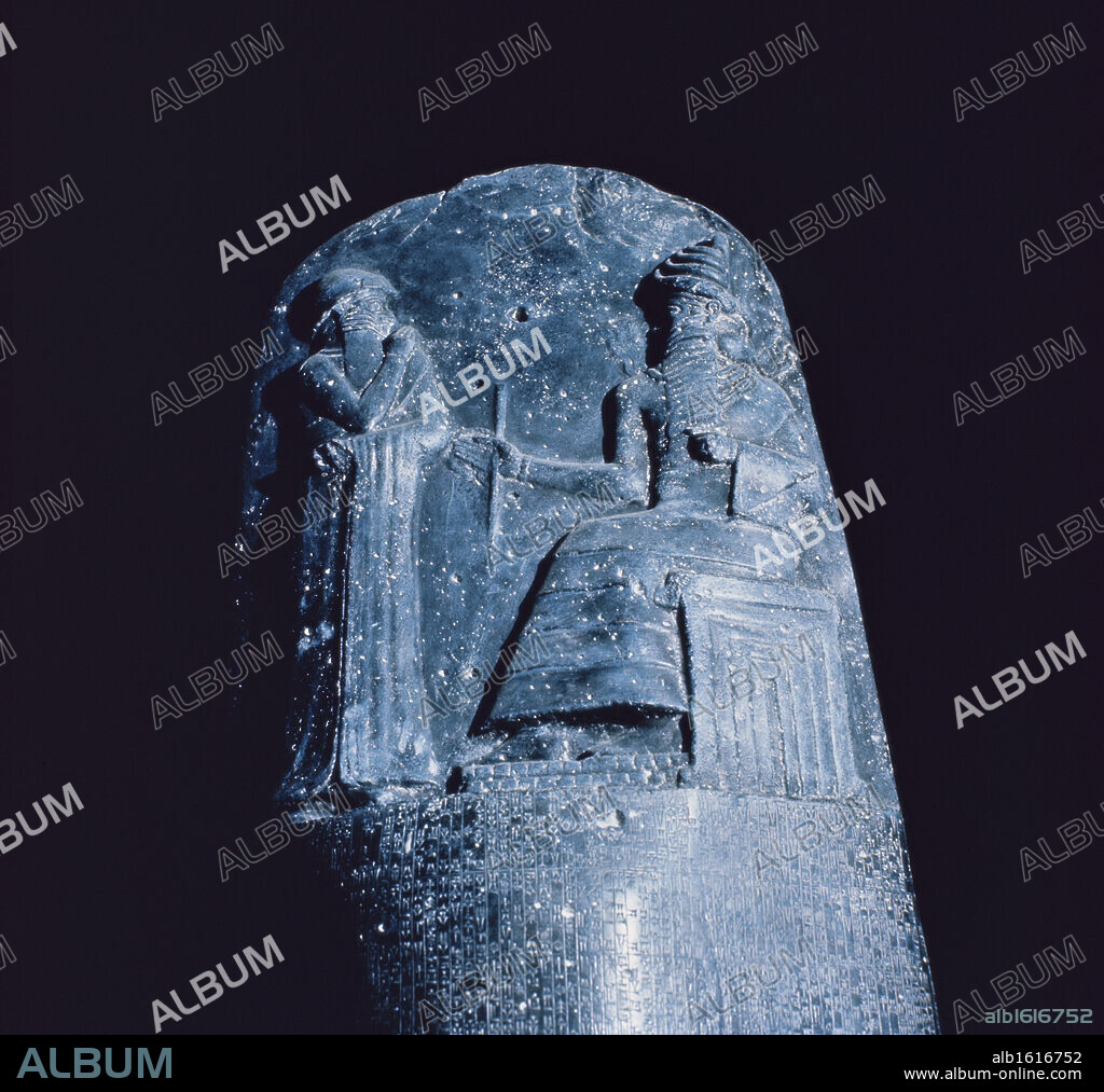 ANCIENT NEAR EAST. Stele of Hammurabi   ca. 18th Century BC  Mesopotamian Art  Black basalt  Musee du Louvre, Paris, France.