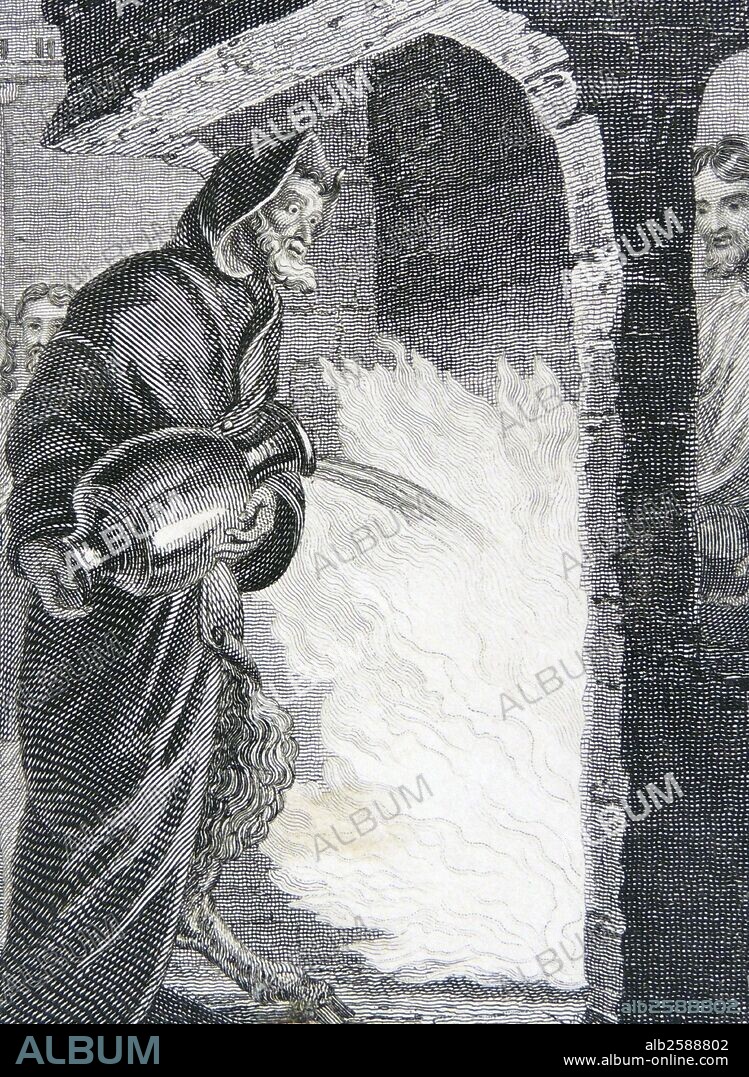 The Devil, in hooded cloak to hide his horns and cloven hooves, trying to extinguish the cleansing fire of Grace. Illustration by William Marshall Craig (c1765-c1834) from an 1832 edition of the Christian allegory ''The Pilgrim's Progress'' by John Bunyan first published in 1678.