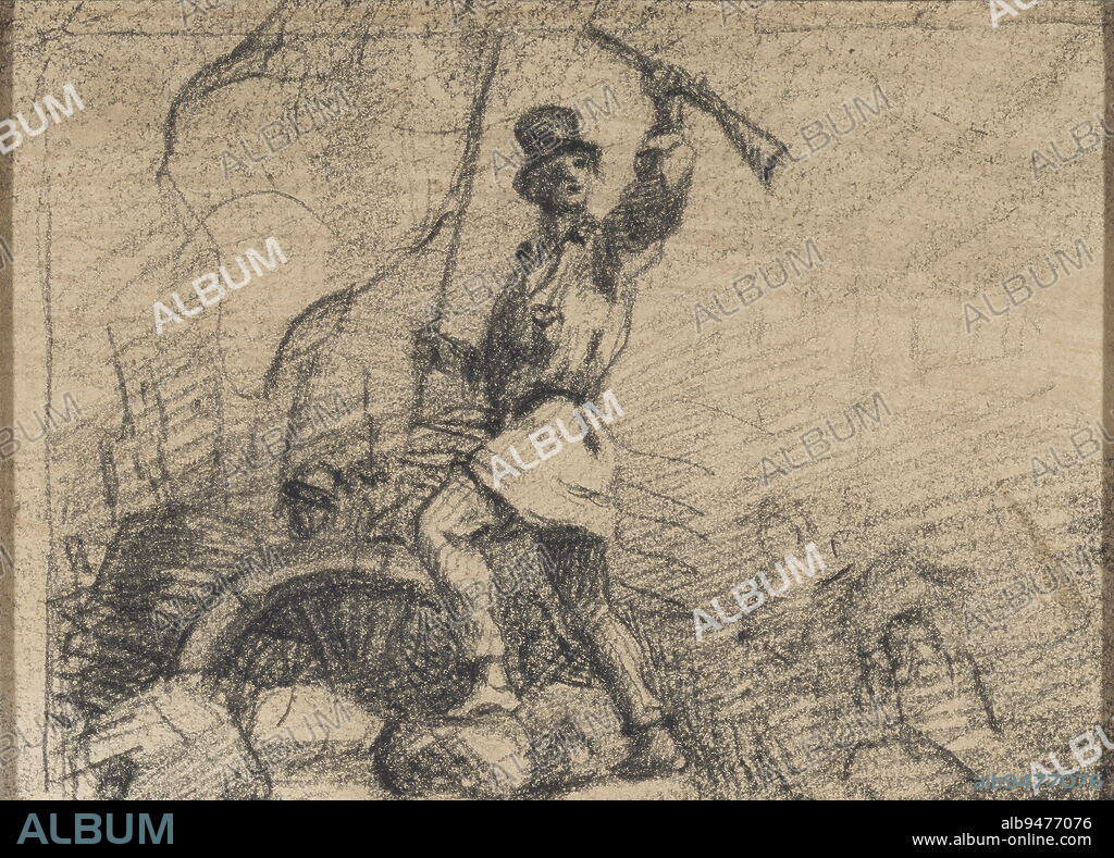 Man in a blouse standing on a barricade in 1848., Courbet, Gustave, Draftsman, Array, Drawing, Graphic arts, Drawing, Dimensions - Work: Height: 9 cm, Width: 12.4 cm, Dimensions - Frame: Height: 43.5 cm, Width: 53.7 cm, Profondeur: 2.5 cm, Dimensions: Height: 50 cm, Width: 40 cm, Dimensions: Height: 22.1 cm, Width: 27 cm, Dimensions: Height: 47.2 cm, Width: 35.5 cm QQNZYQ.
