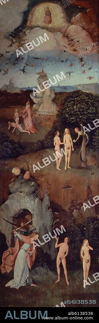 JHERONIMUS VAN AKEN-EL BOSCO-J. BOSCH. The Haywain, left wing of the triptych depicting the Garden of Eden - 16th century - oil on panel.