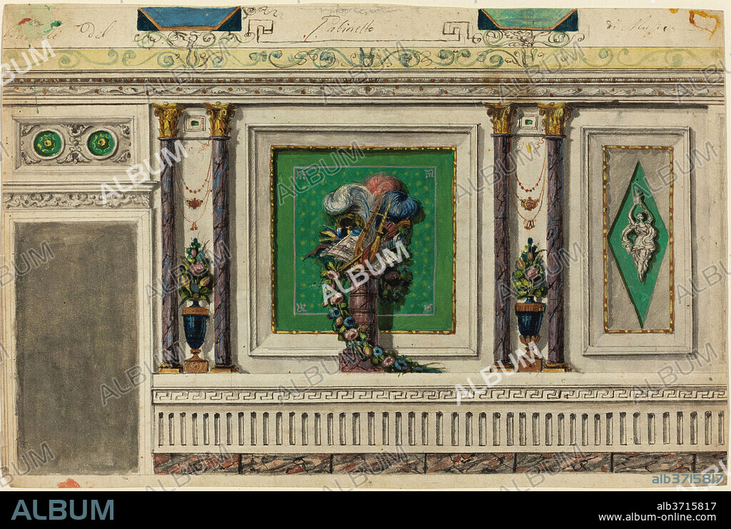 ITALIAN 18TH CENTURY. Design for a Wall of a Music Room [recto]. Dimensions: overall: 21.8 x 32.7 cm (8 9/16 x 12 7/8 in.). Medium: watercolor, gouache, pen and brown ink, and graphite on wove paper.