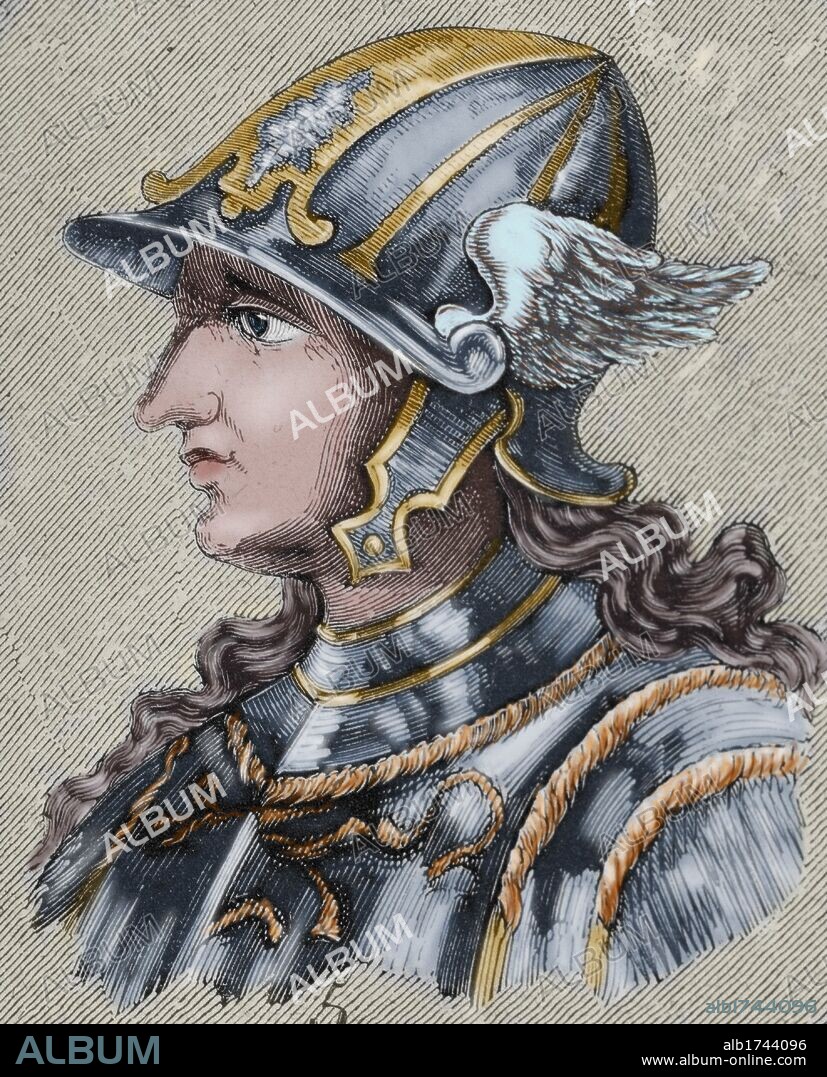 TURISMUNDO. Rey visigodo (453 a 454) hijo y sucesor de Teodoredo. Grabado coloreado.