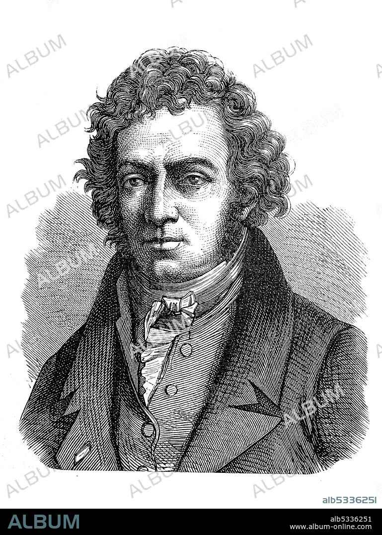 Andre-Marie Ampere, January 20, 1775 - June 10, 1836, was a French physicist and mathematician  /  Andre-Marie Ampere, 20. Januar 1775 - 10. Juni 1836, war ein französischer Physiker und Mathematiker, Historisch, historical, digital improved reproduction of an original from the 19th century / digitale Reproduktion einer Originalvorlage aus dem 19. Jahrhundert.