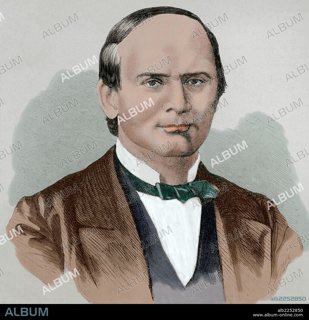 SEBASTIAN LERDO DE TEJADA Y CORRAL (1823-1889). Político mexicano, presidente de México entre 1872-1876. Grabado por Paris "La Ilustración Española y Americana", año 1872. Coloreado.