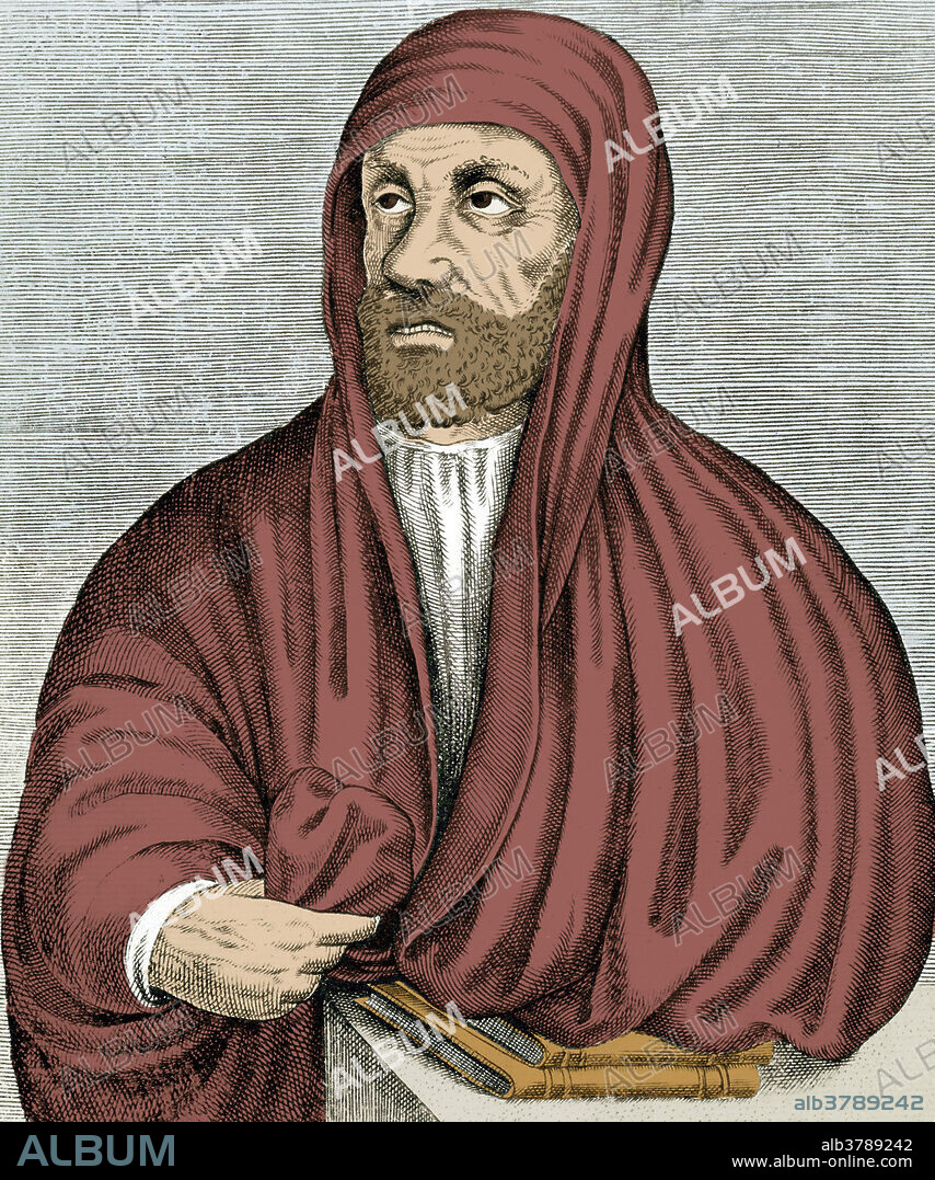 Ibn Sina, also known by his latinized name, Avicenna (980-1037), was a Persian Muslim philosopher, physician and scientist. He authored books on many subjects, the most famous being ''The Book of Healing and The Canon of Medicine.'' This book was used for centuries to teach medicine in European universities. Colored Version of BE9304.