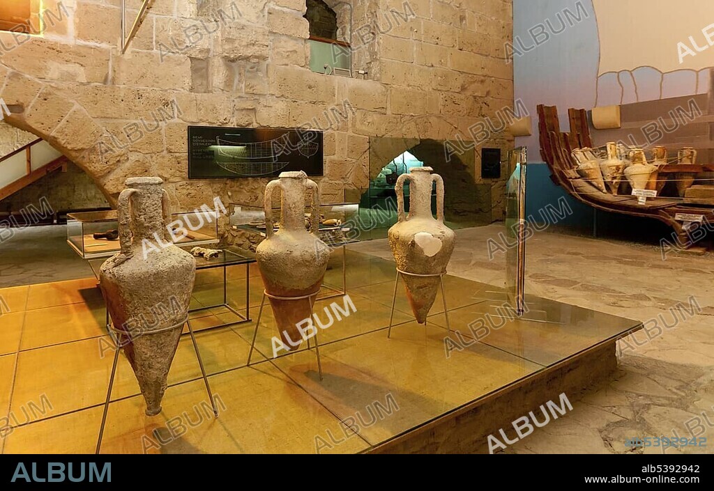 Shipwreck museum, Iron Age shipwreck, the Kyrenia Ship, dated 300 BC, interior view of Kyrenia Castle, Girne, northern Cyprus, Cyprus