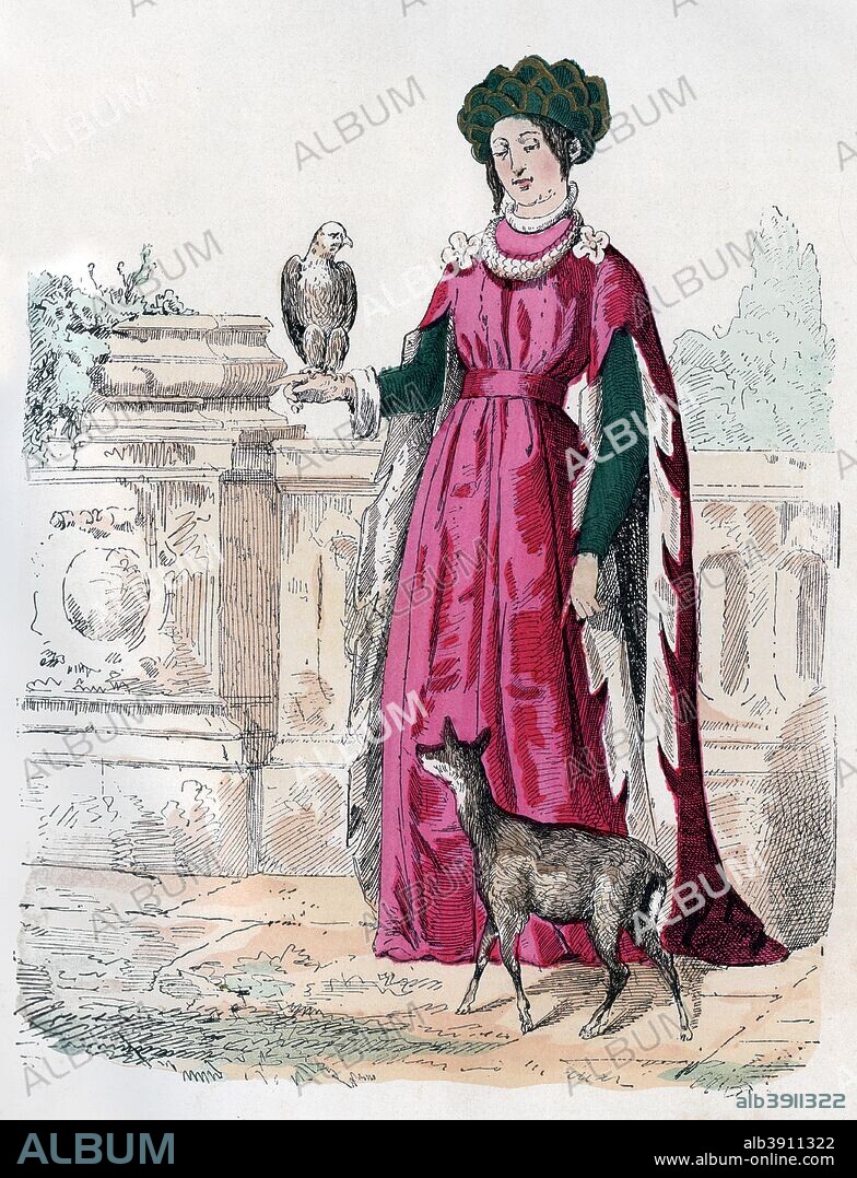 Madeleine of Valois, Princess of Viana, 1460 (1882-1884). A daughter of King Charles VII of France, Madeleine (1443-1495) married Gaston, Prince of Viana, in 1461. She acted as regent for their two children, Francis I and Catherine I, who were both rulers of Navarre. A print from La France et les Français à Travers les Siècles, Volume III, F Roy editor, A Challamel, Saint-Antoine, 1882-1884.