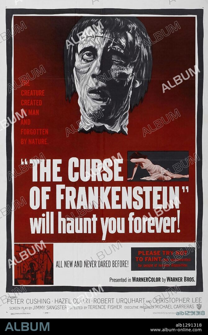 Poster of THE CURSE OF FRANKENSTEIN, 1957, directed by TERENCE FISHER. Copyright HAMMER FILM PRODUCTIONS.