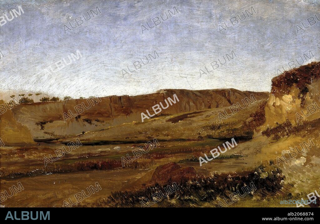 Carlos de Haes / 'Orillas del Vinalopó (Elche)', Hacia 1861, Escuela Española, Óleo sobre papel pegado en lienzo, 26 cm x 40 cm, P05673.
