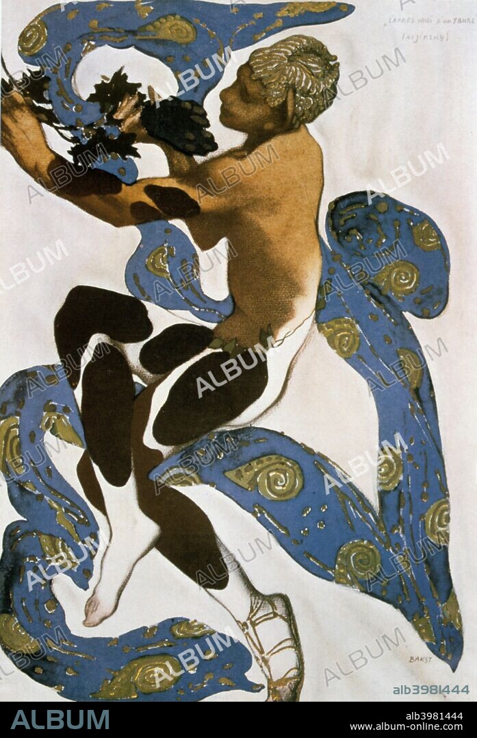 The Faun (Nijinsky), costume design for the Ballets Russes, 1912. Design for Nijinsky's costume in Debussy's ballet l'apres-midi d'un faune (The Afternoon of a Faun), the Ballets Russes' production of 1912. Published in L'Art Decoraif de Leon Bakst. (Paris, 1913).
