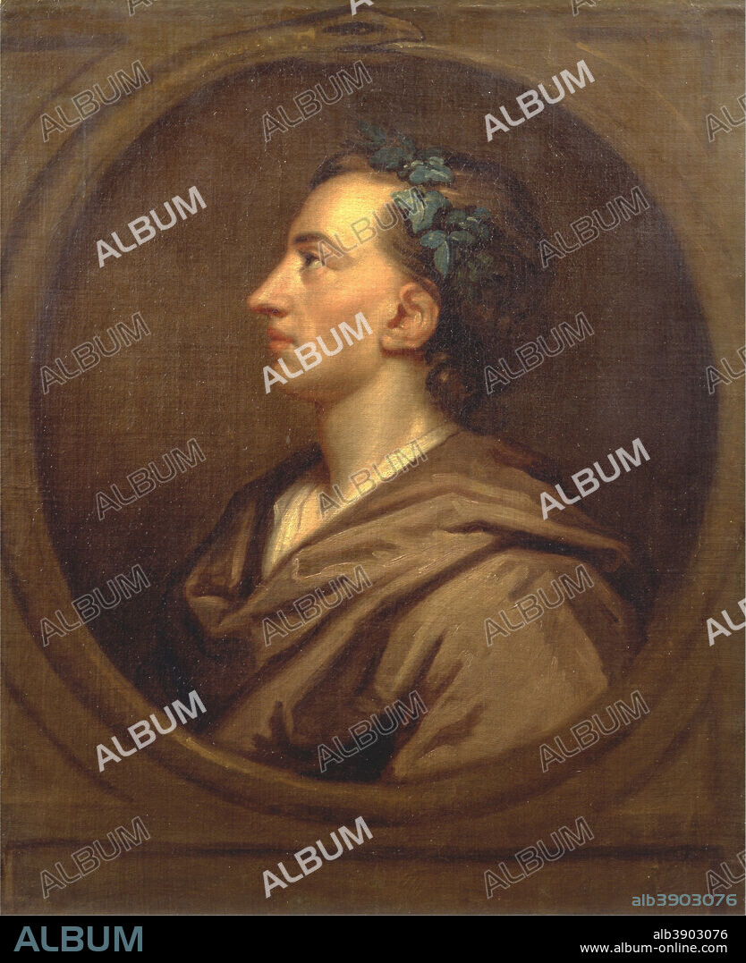 GODFREY KNELLER. Alexander Pope Profile, Crowned with Ivy. Date/Period: Ca. 1721. Painting. Oil on canvas. Height: 718 mm (28.26 in); Width: 584 mm (22.99 in).
