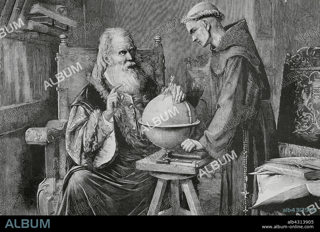 Galileo Galilei (1564-1642). Italian astronomer, mathematician and physicist. Galileo demonstrating the new astronomical theories at the University of Padua. Engraving after a painting of 1873 by Mexican artist Félix Parra (1845-1919). The Spanish and American Illustration (La Ilustración Española y Americana), 1884.