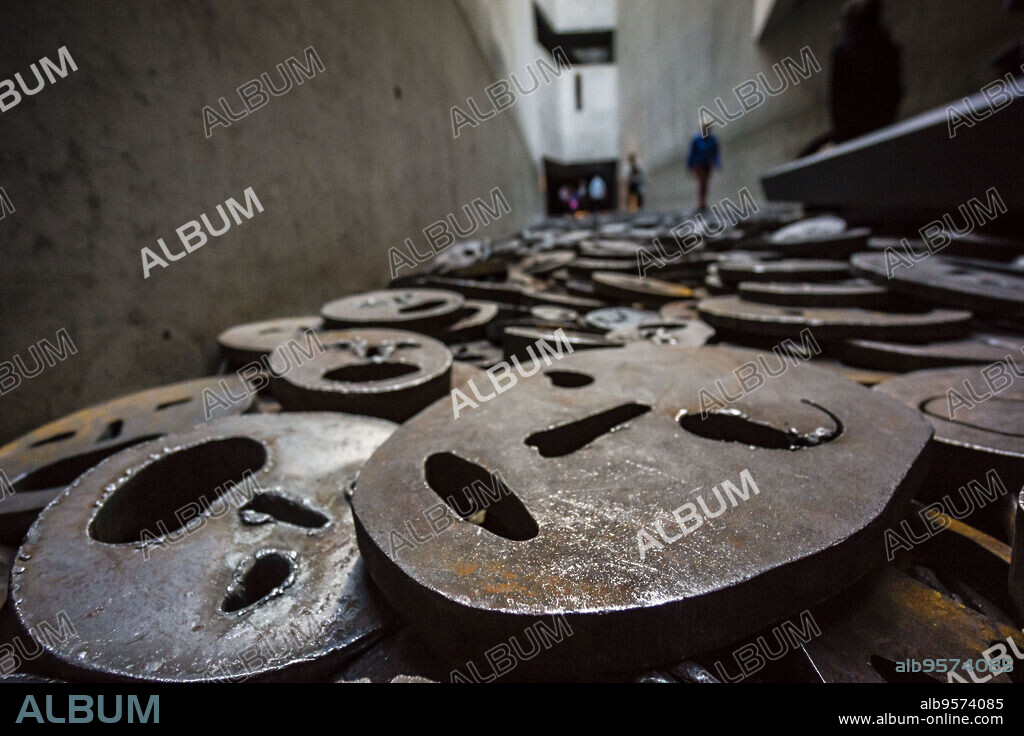 Shalechet, -fallen leaves-, artist installation by Menashe Kadishman, Berlin Jewish Museum, designed by Polish architect Daniel Libeskinds , Berlin, Germany, Europe.