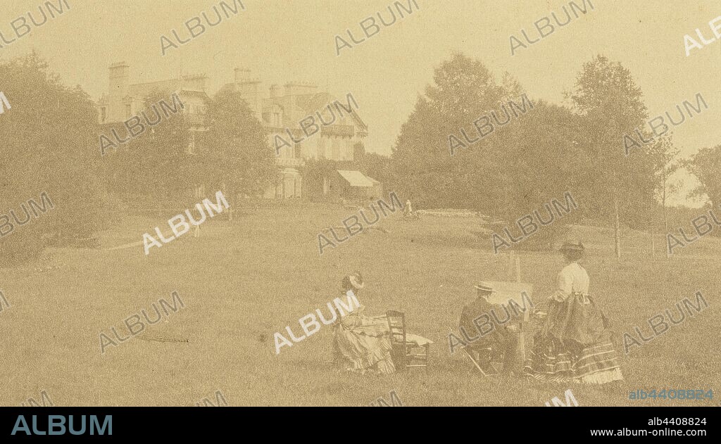Chateau de Francport. Madame le Comtesse Aguado, M. Manfort, Marquise de l'Aigle, Comte Olympe Aguado (French, 1827 - 1894), France, about 1866, Albumen silver print, 8.4 × 14.8 cm (3 5/16 × 5 13/16 in.).