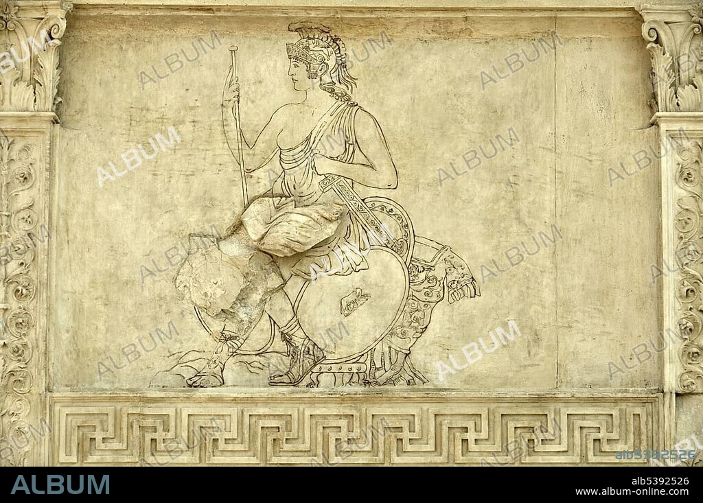 Relief fragment of the goddess Roma, Altar of Augustan Peace, Ara Pacis Augustae, eastside, Rome, Lazio, Italy, Europe