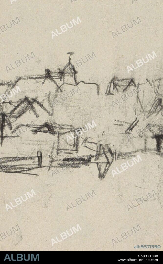View of Prinseneiland in Amsterdam with on the right the Sloterdijk bridge over the Prinseneilandsgracht. Page 75 and page 76 from a sketchbook with 46 pages made in Amsterdam and Haarlem, View of Prinseneiland in Amsterdam., draughtsman: George Hendrik Breitner, Amsterdam, c. 1906 - 1923, George Hendrik Breitner, c. 1906 - 1923.