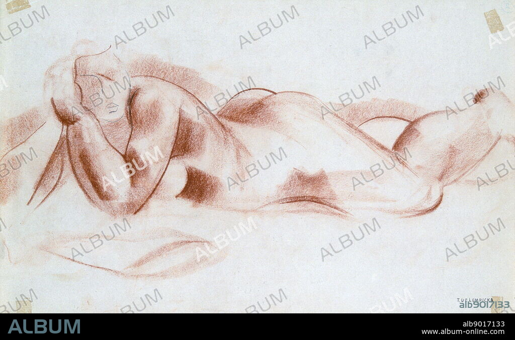 CROQUIS. NU ALLONGE II by Tamara de Lempicka 1898 - 1980. charcoal on paper, circa 1925. Tamara Lempicka was a Polish painter who spent her working life in France and the United States. She is best known for her polished Art Deco portraits.