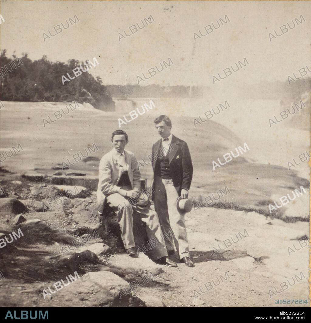 Portrait of two men posing at the top of Niagara Falls., Mason, Samuel (Samuel J.), photographer, New York (State), Niagara Falls (N.Y. and Ont.).