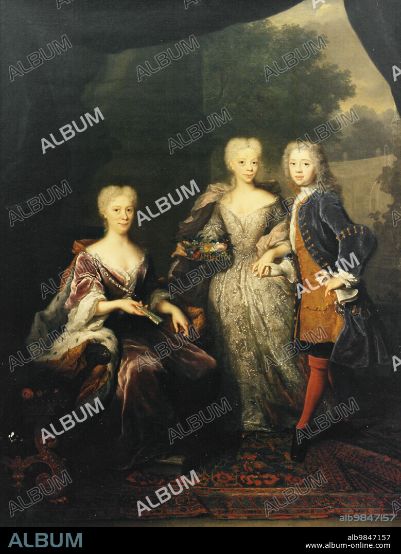 Marie Louise , 1688-1765, Princess of Hesse-Kassel, married to John William Friso of Nassau-Dietz and of Orange, with her children Anne Charlotte Amelie and Willem Karel Hendrik Friso, 1726.