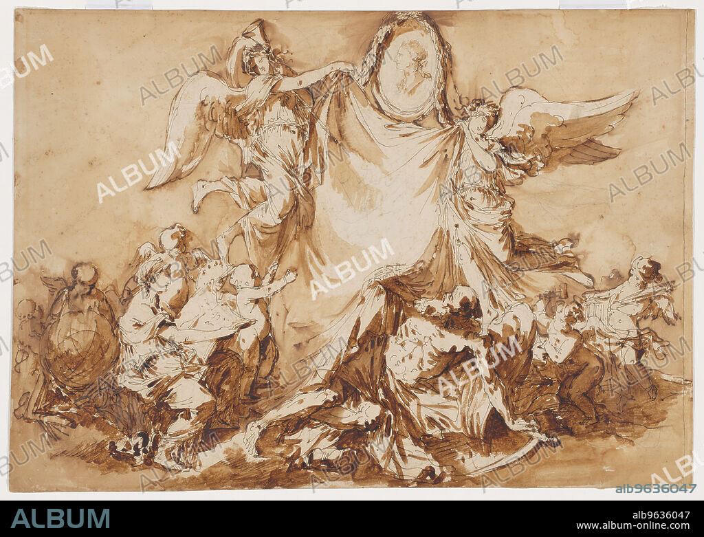 ANDRé JEAN LEBRUN. An Allegory of the Arts Vanquishing Time, Surmounted by a Medallion Portrait of King Stanislaw August of Poland as Patron of the Arts, after 1780.