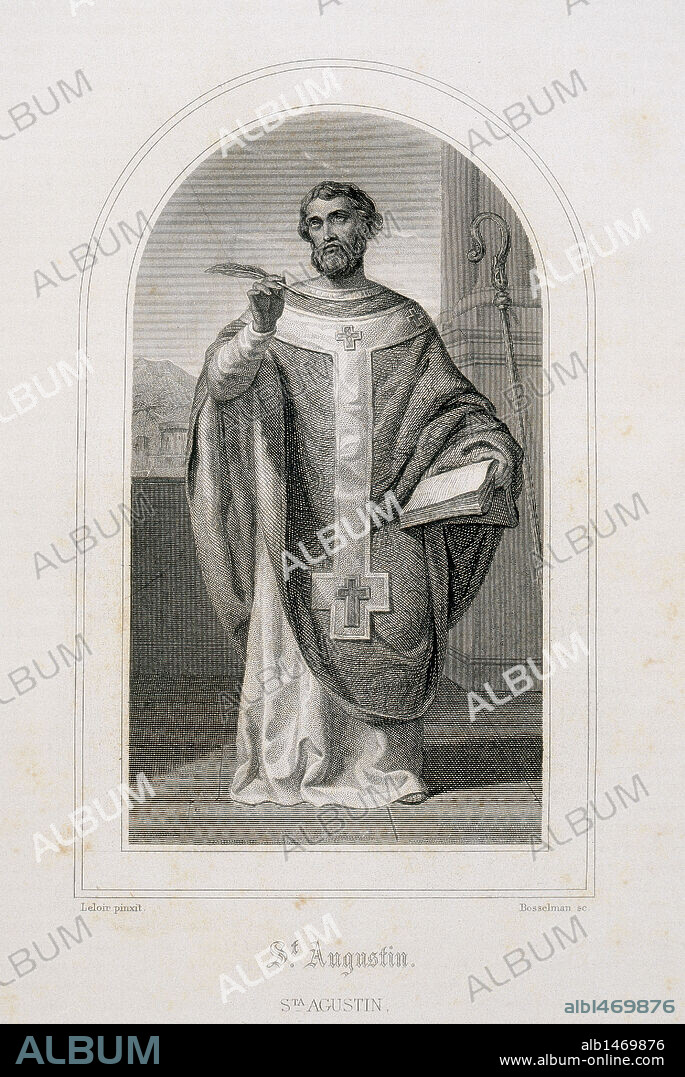SAN AGUSTIN (354-430). Obispo africano, doctor y padre de la Iglesia Católica. S. IV-V (S. IV-S. V). Grabado.