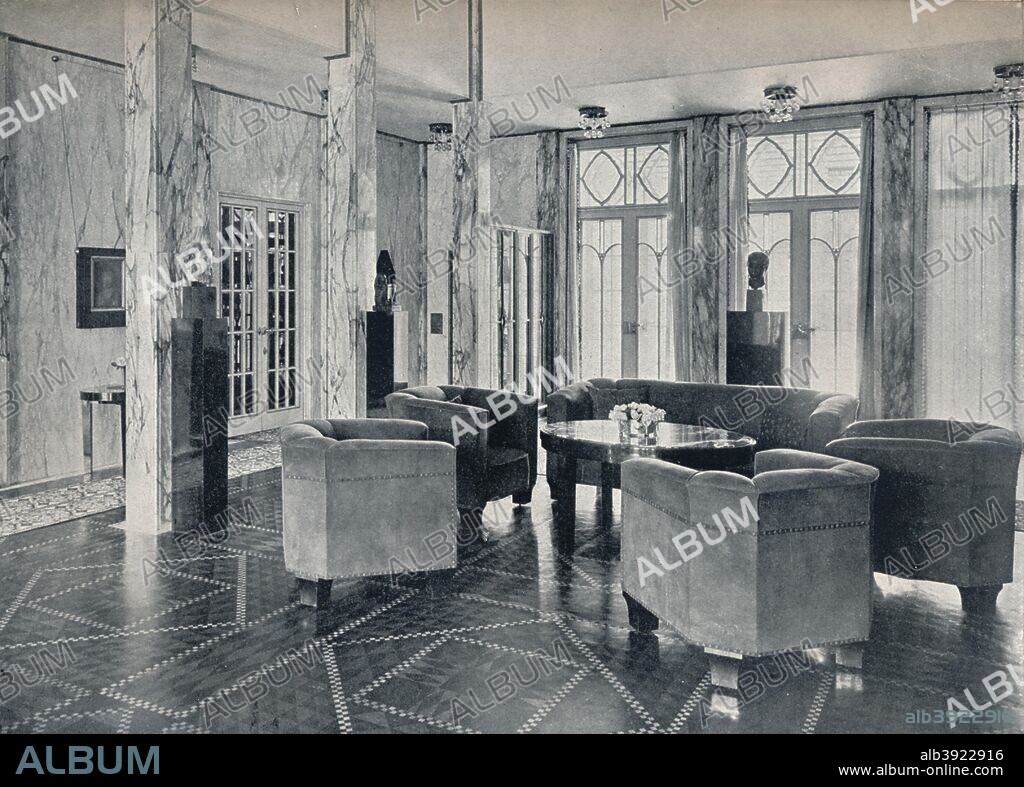 'The Hall of the Stoclet Palace, Brussels, Belgium', c1914.  The Stoclet Palace was built by architect Josef Hoffmann for banker and art lover Adolphe Stoclet between 1905 and 1911. From The Studio Volume 61. [London Offices of the Studio, London, 1914].