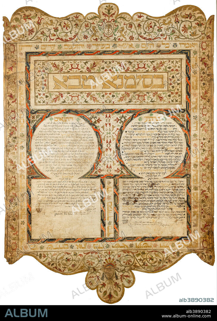 UNKNOWN ARTIST. Marriage Contract. Date/Period: 1614. Ceremonial Art-Paper & Parchment. Paint and ink on parchment Paint and ink on parchment. Height: 905 mm (35.62 in); Width: 629 mm (24.76 in).