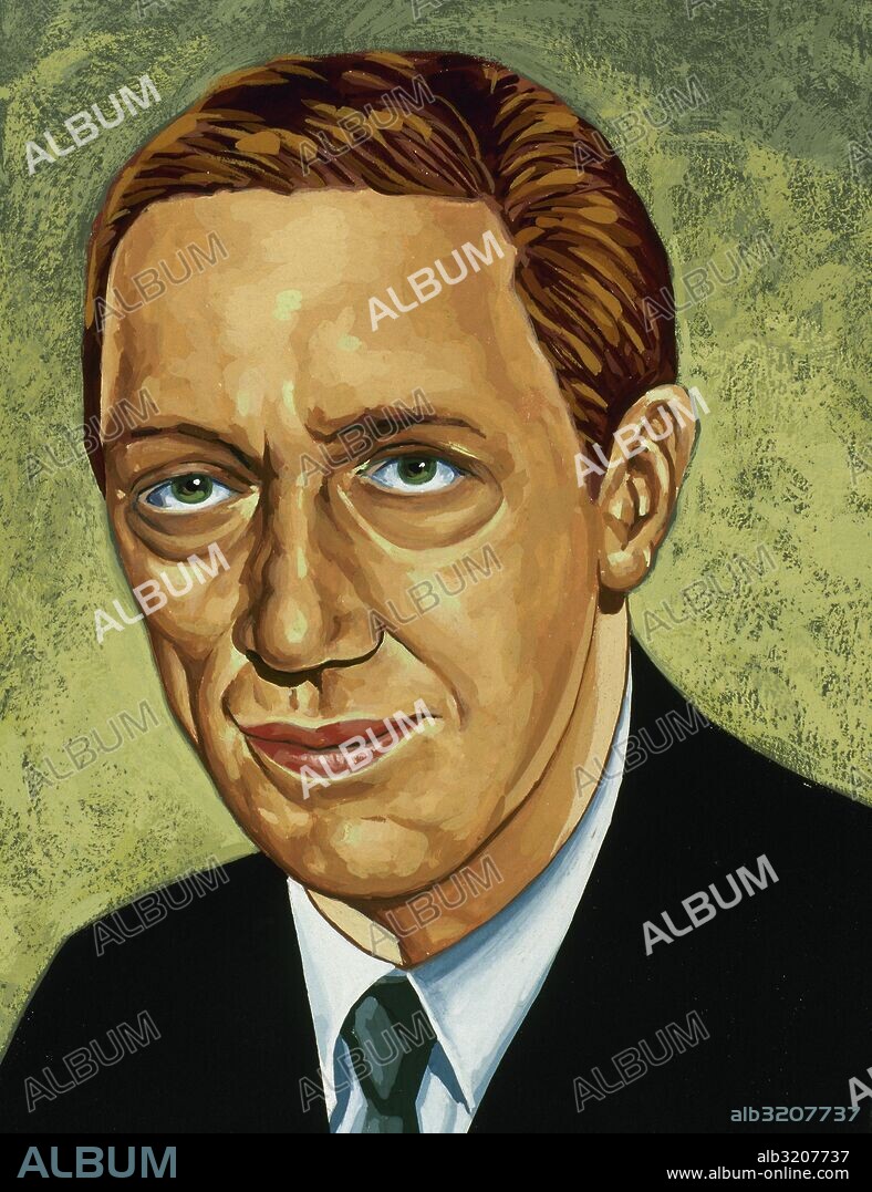TRUDEAU, Pierre Elliot (Montreal, 1919-Montreal, 2000). Político canadiense. Primer ministro desde abril de 1968 a mayo de 1979, año en que fue derrotado por Clarck siendo elegido de nuevo en el año 1980. Acuarela.