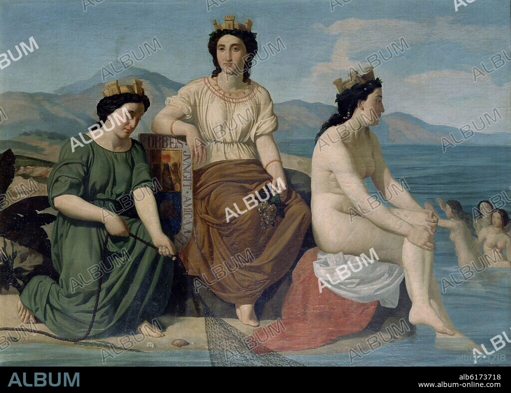 VICENTE CAMARON (1803-1864). SALON DE CONFERENCIAS - PINTURA MURAL DEL CUERPO INFERIOR "CANARIAS" - SIGLO XIX.