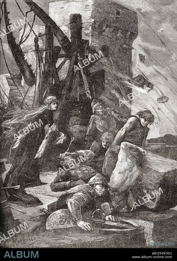 Black Agnes at the siege of Dunbar Castle, Scotland in 1338. Agnes Randolph, Countess of Dunbar and March, c. 1312–1369, aka Black Agnes. Wife of Patrick, 9th Earl of Dunbar and March. From Cassell's History of England, published c.1901.