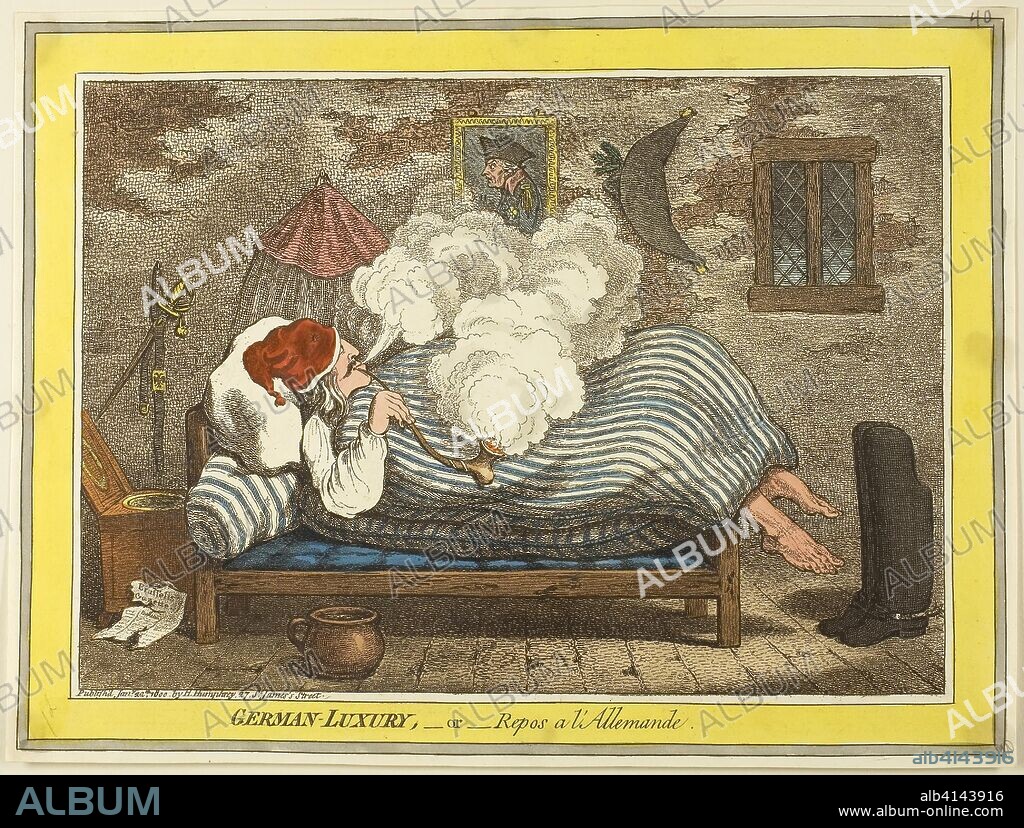 German Luxury. James Gillray (English, 1756-1815); published by Hannah Humphrey (English, c. 1745-1818). Date: 1800. Dimensions: 230 x 310 mm (image); 240 x 320 mm (sheet). Hand-colored etching on paper. Origin: England.