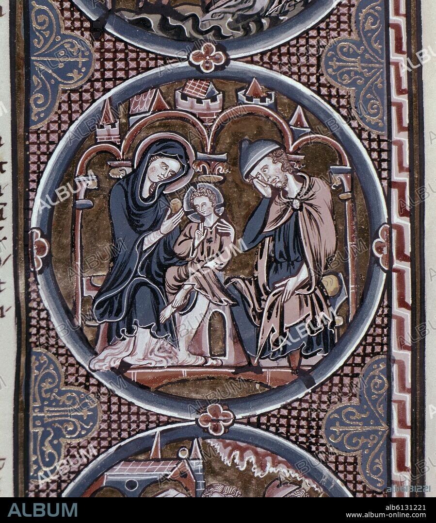 BIBLIA DE SAN LUIS-TOMO I -PAG 11V- ISAAC DE NIÑO- 1226/34-ABRAHAM CON SARA Y SU HIJO ISAAC.