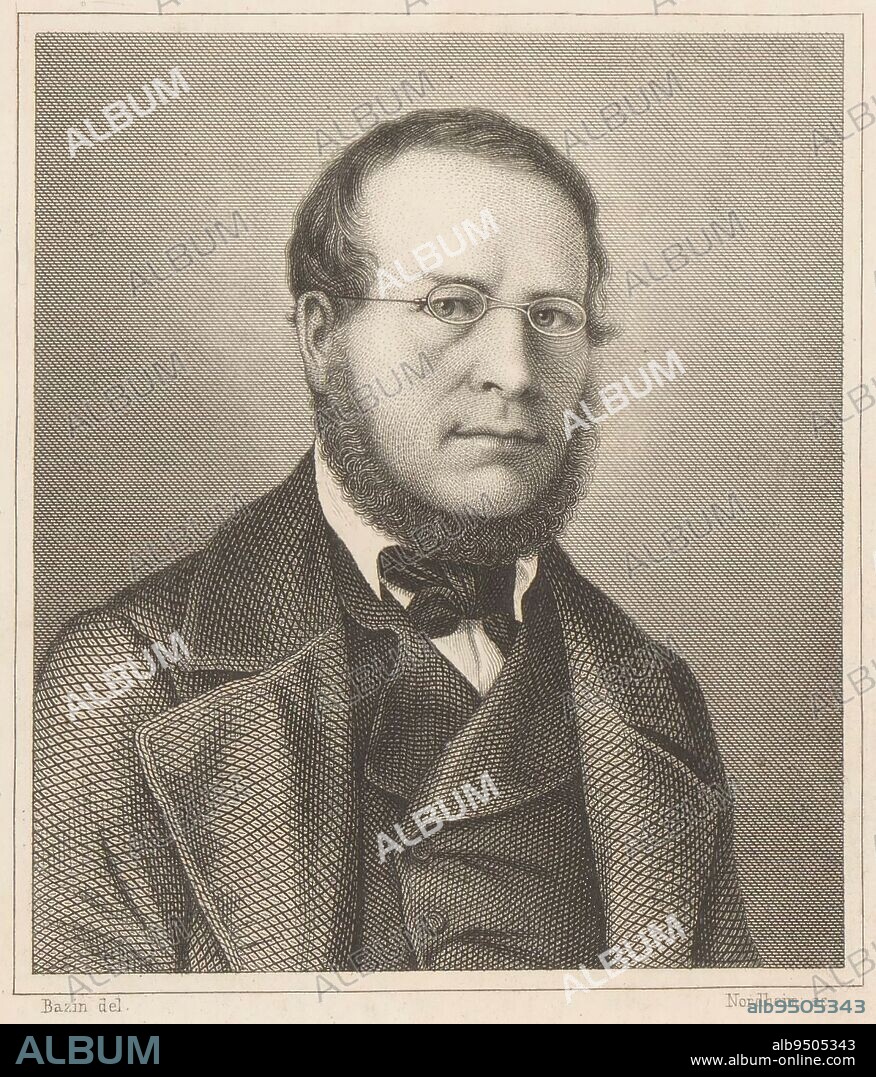 Portrait of Pierre-Joseph Proudhon, Johann Georg Nordheim, after Bazin, 1840 - 1855, Top left printed Ms Conv. Lex. No 1203., print maker: Johann Georg Nordheim, (mentioned on object), intermediary draughtsman: Bazin, (mentioned on object), publisher: Bibliographisches Institut, (mentioned on object), 1840 - 1855, paper, engraving, etching, h 234 mm - w 150 mm.
